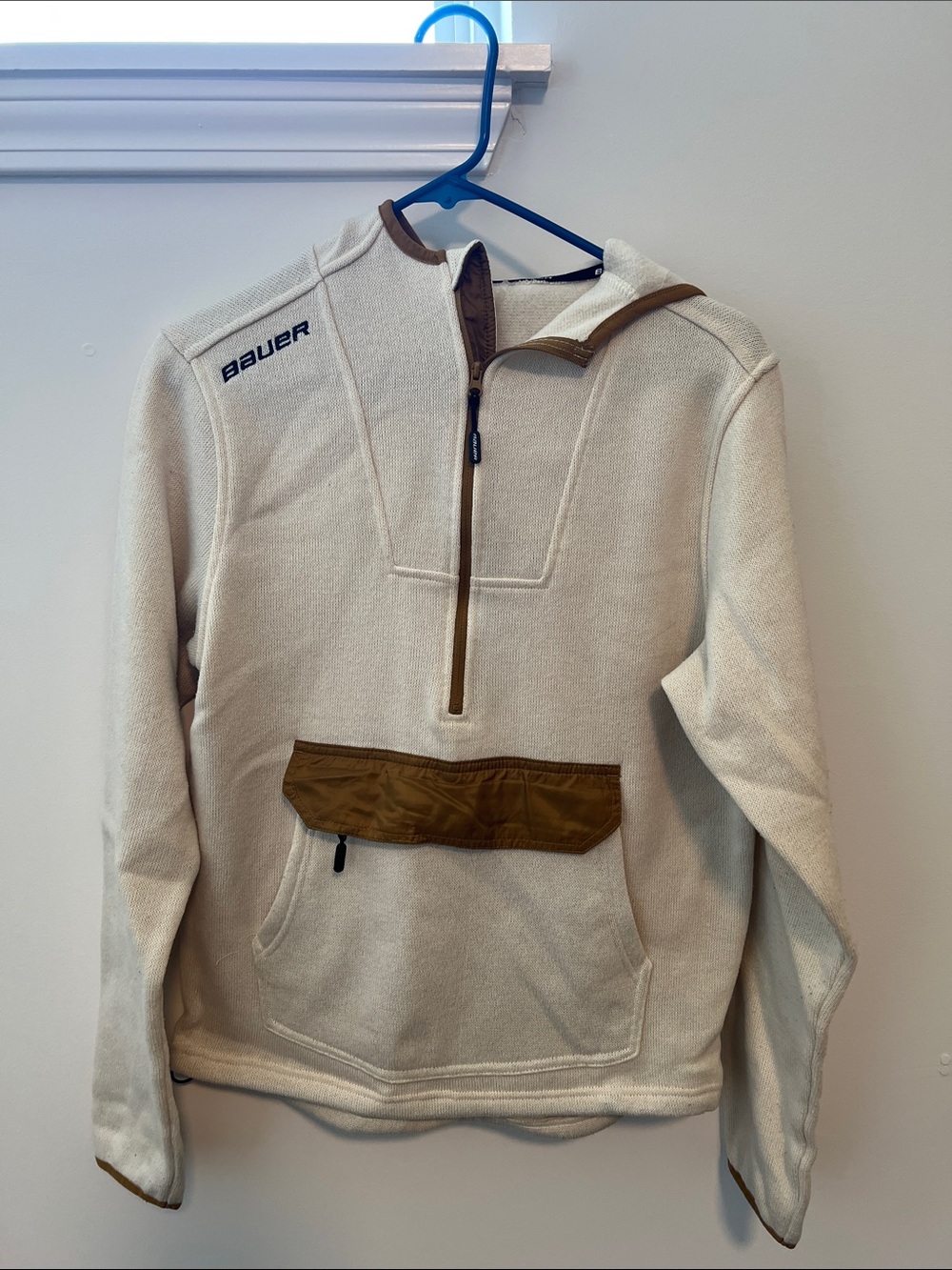 Bauer Cream and Brown Half-Zip Fleece Pullover